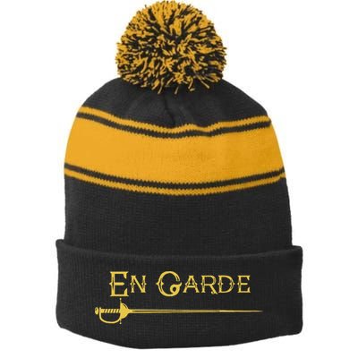 En Garde Fencing Fencer Swordsman Rapier Sabre Mask Sword Stripe Pom Pom Beanie