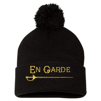 En Garde Fencing Fencer Swordsman Rapier Sabre Mask Sword Pom Pom 12in Knit Beanie