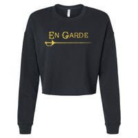 En Garde Fencing Fencer Swordsman Rapier Sabre Mask Sword Cropped Pullover Crew