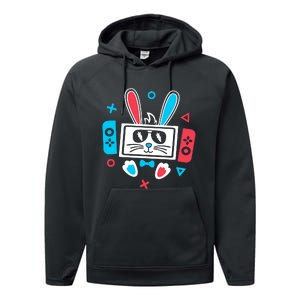 Easter Gamer Funny Happy Easter Gamer Easter Bunny Gamer Performance Fleece Hoodie