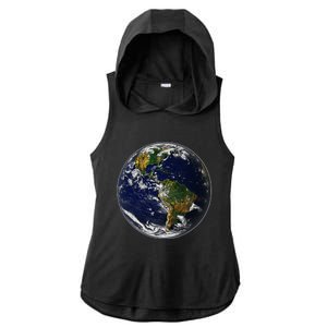 Earth Globe For Earth Day Ladies PosiCharge Tri-Blend Wicking Draft Hoodie Tank