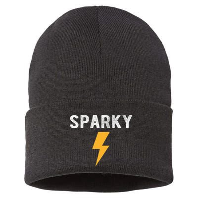 Electrician Gift Funny Sparky Nickname Lightning Bolt Tee Sustainable Knit Beanie