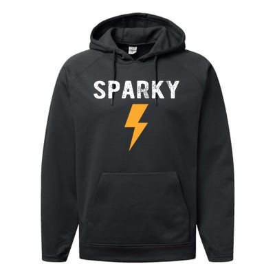 Electrician Gift Funny Sparky Nickname Lightning Bolt Performance Fleece Hoodie