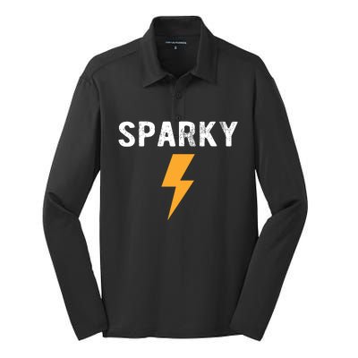 Electrician Gift Funny Sparky Nickname Lightning Bolt Silk Touch Performance Long Sleeve Polo