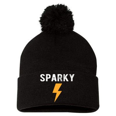 Electrician Gift Funny Sparky Nickname Lightning Bolt Pom Pom 12in Knit Beanie