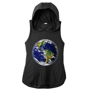 Earth Globe For Earth Day Ladies PosiCharge Tri-Blend Wicking Draft Hoodie Tank