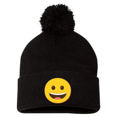 Emoticon Grinning Face Happy Pom Pom 12in Knit Beanie