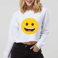 Emoticon Grinning Face Happy Cropped Pullover Crew