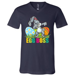 Egg Boss Dabbing Easter Bunny V-Neck T-Shirt