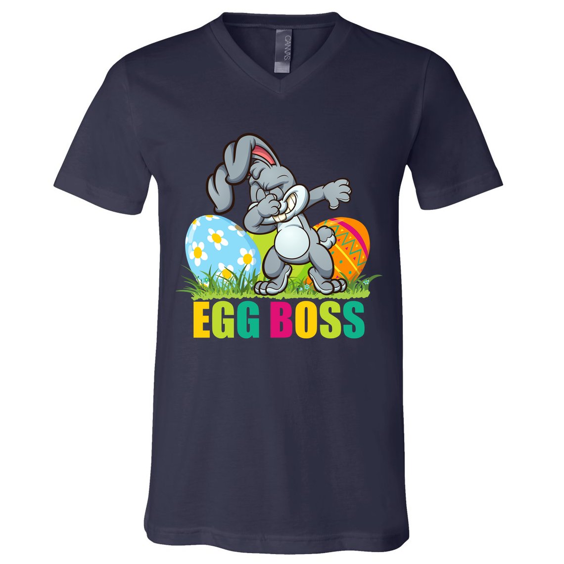 Egg Boss Dabbing Easter Bunny V-Neck T-Shirt
