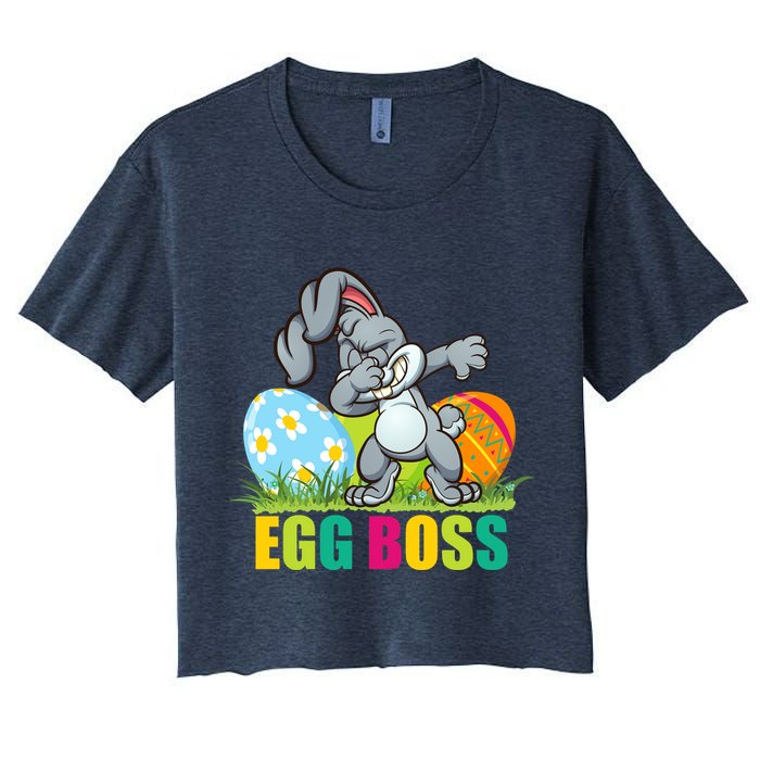 Egg Boss Dabbing Easter Bunny Women's Crop Top Tee