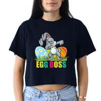 Egg Boss Dabbing Easter Bunny Women's Crop Top Tee