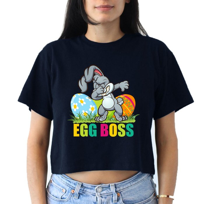 Egg Boss Dabbing Easter Bunny Women's Crop Top Tee