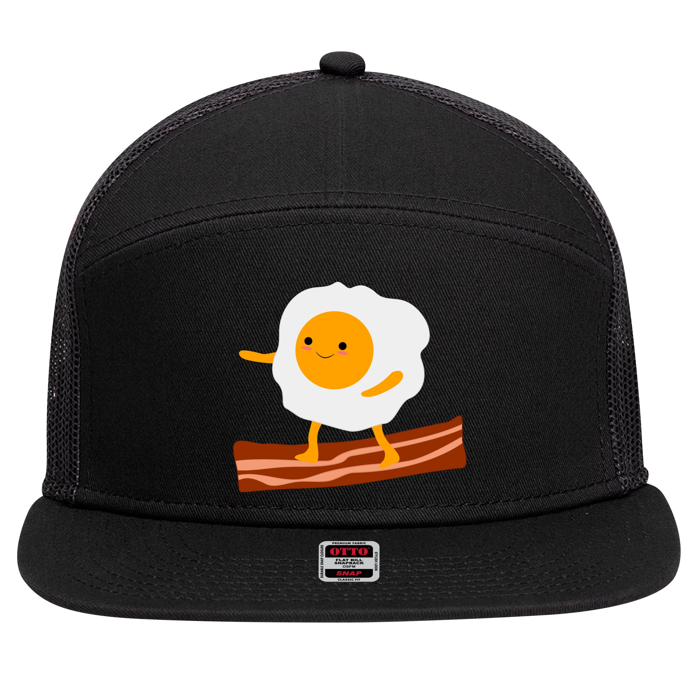Egg Surfing On Bacon 7 Panel Mesh Trucker Snapback Hat