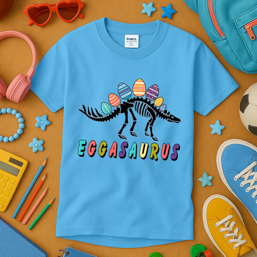 Eggasaurus Dino Stegosaurus Easter Egg Dinosaur Kids T-Shirt