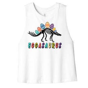 Eggasaurus Dino Stegosaurus Easter Egg Dinosaur Women's Racerback Cropped Tank