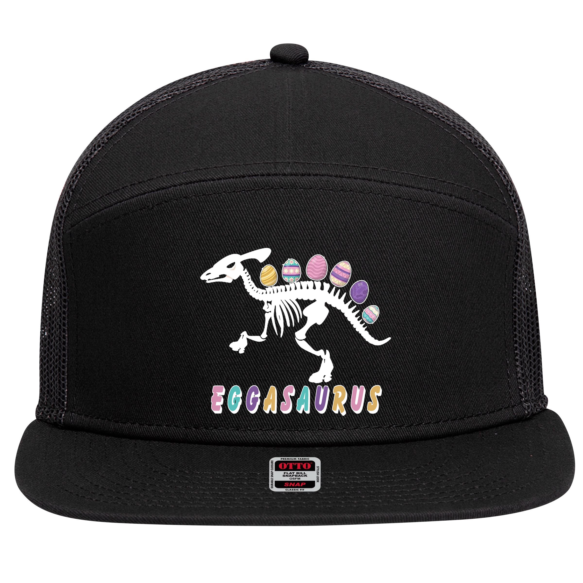 Eggasaurus Plateosaurus Funny Cute Easter 7 Panel Mesh Trucker Snapback Hat