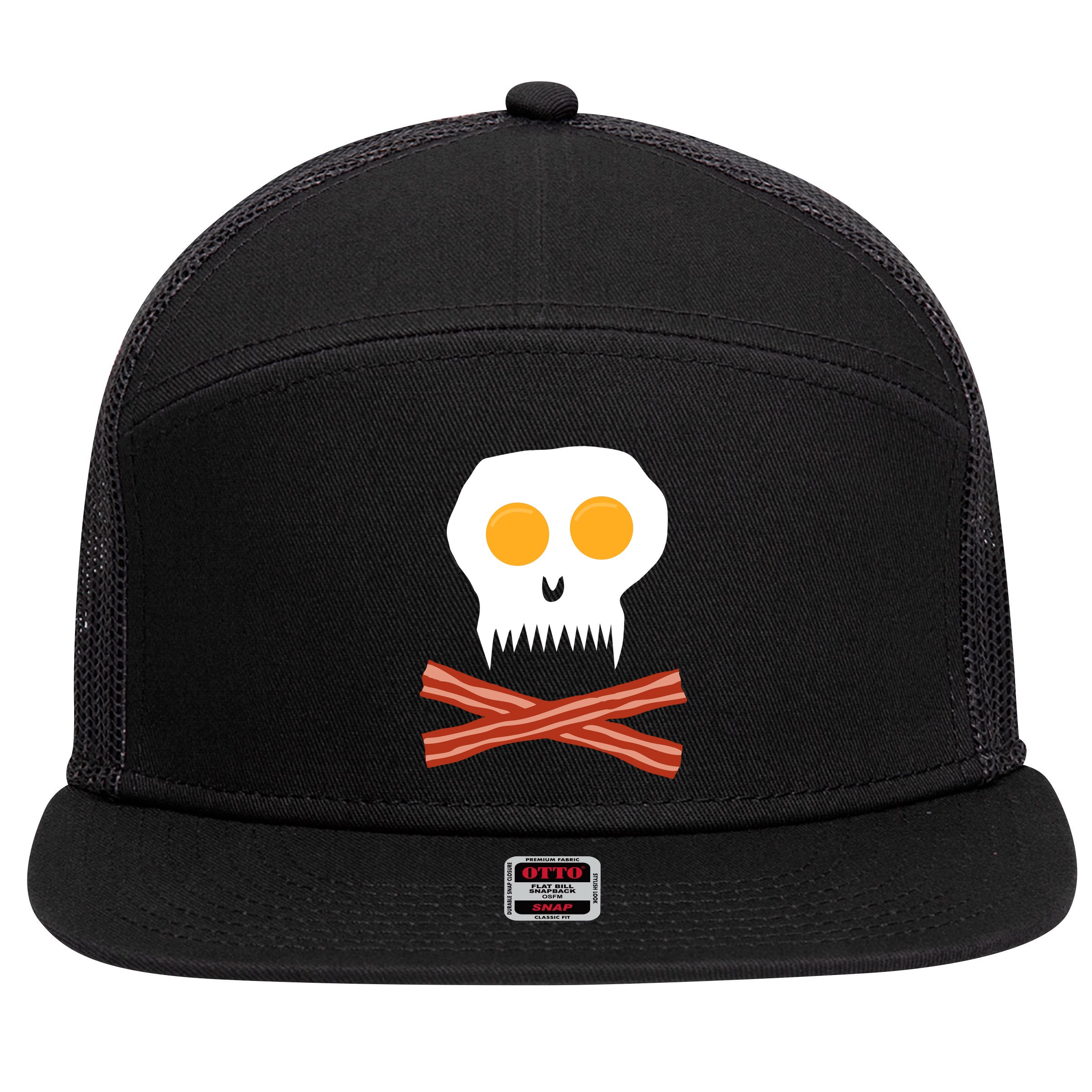 Eggs And Bacon Skull 7 Panel Mesh Trucker Snapback Hat