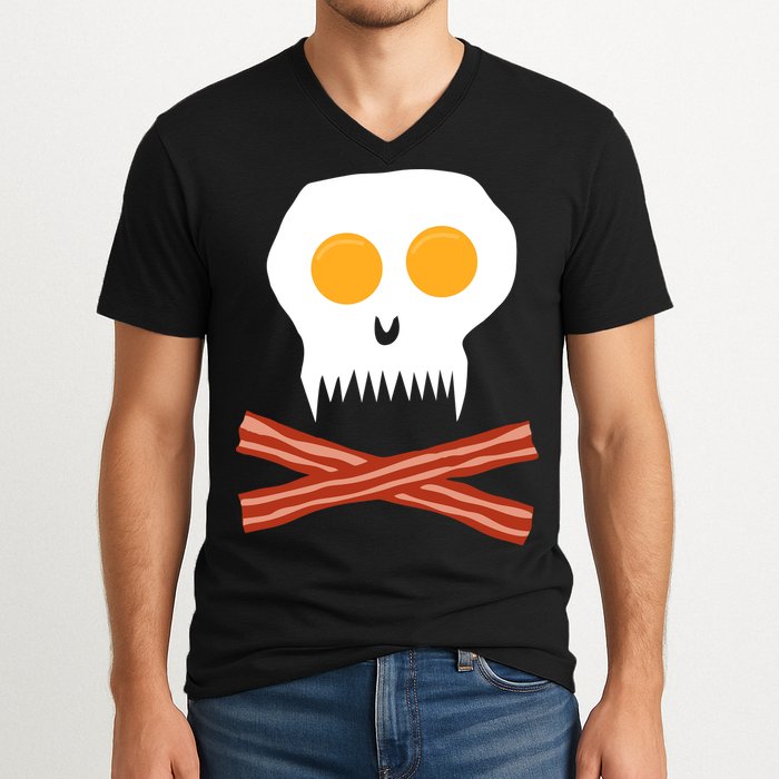 Eggs And Bacon Skull V-Neck T-Shirt
