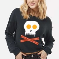 Eggs And Bacon Skull Cropped Pullover Crew