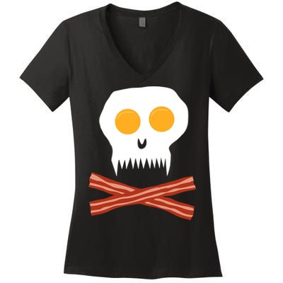 Eggs And Bacon Skull Women's V-Neck T-Shirt
