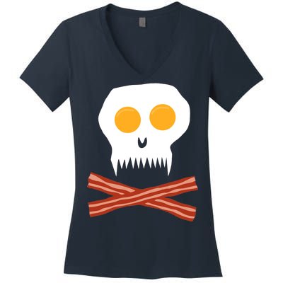 Eggs And Bacon Skull Women's V-Neck T-Shirt