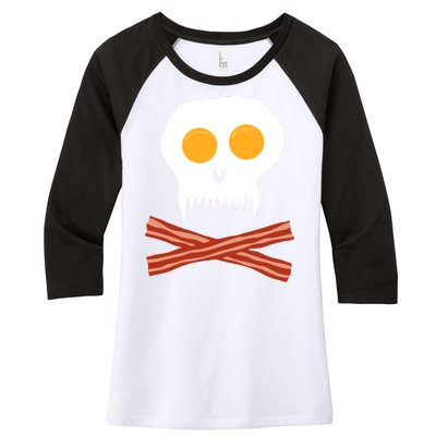 Eggs And Bacon Skull Women's Tri-Blend 3/4-Sleeve Raglan Shirt