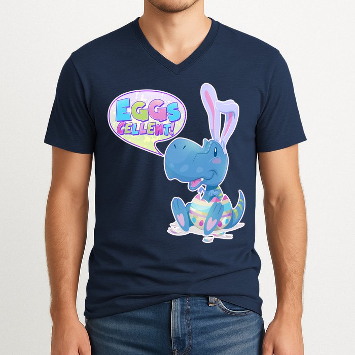 EGGS-Cellent! Cute Easter T-Rex V-Neck T-Shirt
