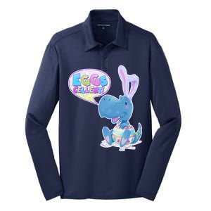 EGGS-Cellent! Cute Easter T-Rex Silk Touch Performance Long Sleeve Polo