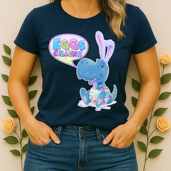 EGGS-Cellent! Cute Easter T-Rex Womens T-Shirt