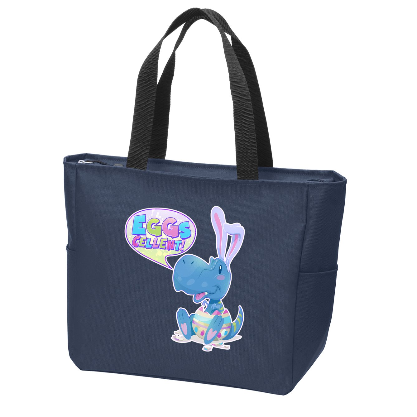 EGGS-Cellent! Cute Easter T-Rex Zip Tote Bag