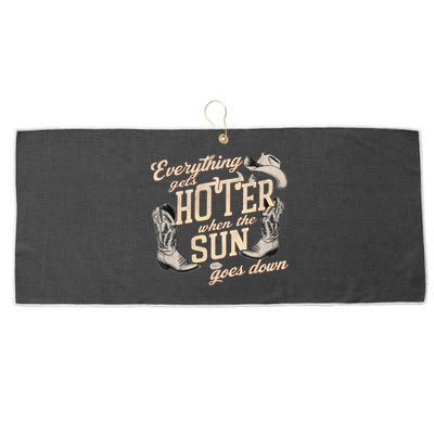 Everything Gets Hotter When The Sun Goes Down Country Music Large Microfiber Waffle Golf Towel