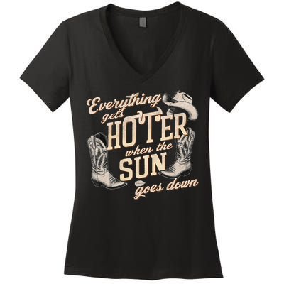 Everything Gets Hotter When The Sun Goes Down Country Music Women's V-Neck T-Shirt