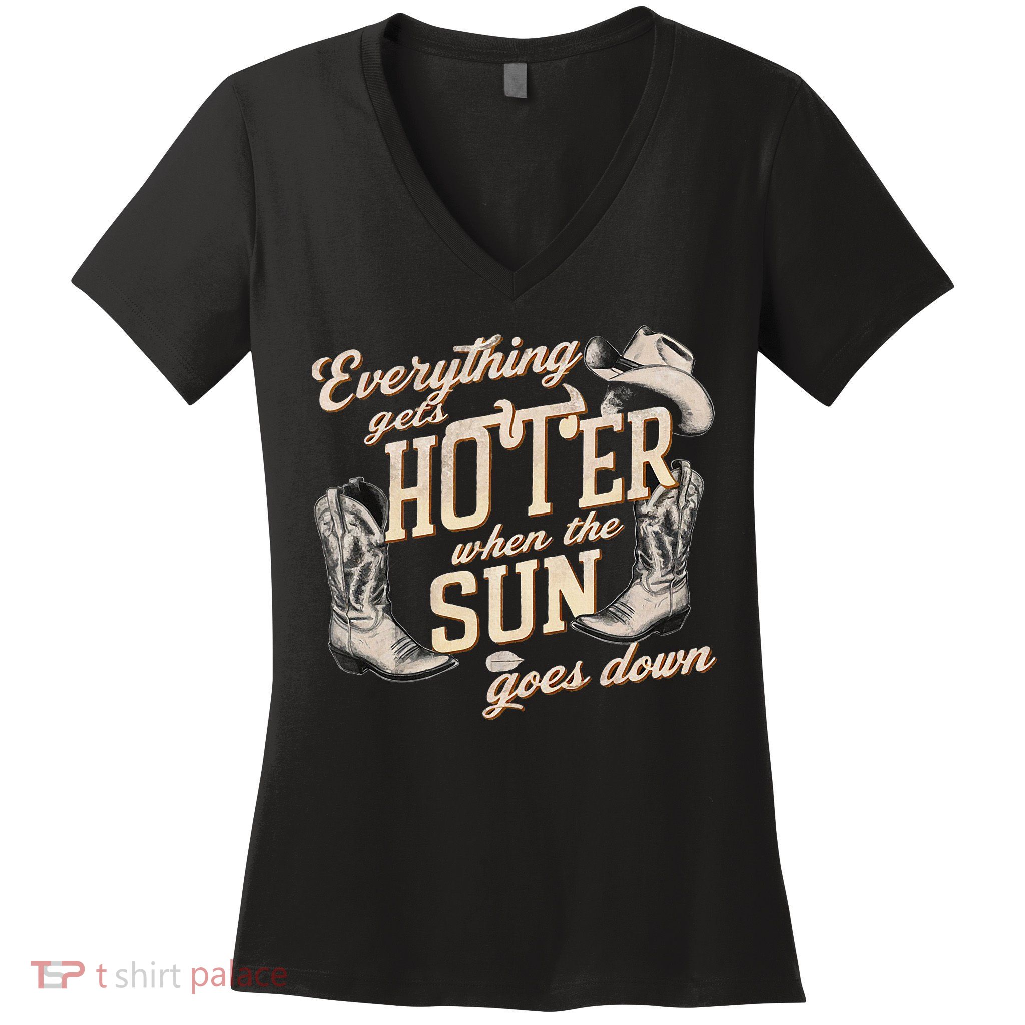 Everything Gets Hotter When The Sun Goes Down Country Music Women's V-Neck T-Shirt