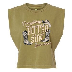 Everything Gets Hotter When The Sun Goes Down Country Music Garment-Dyed Women's Muscle Tee