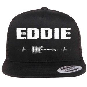 Eddie Guitar Heartbeat Music Guitarist Flat Bill Trucker Hat