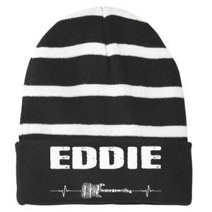 Eddie Guitar Heartbeat Music Guitarist Striped Beanie with Solid Band