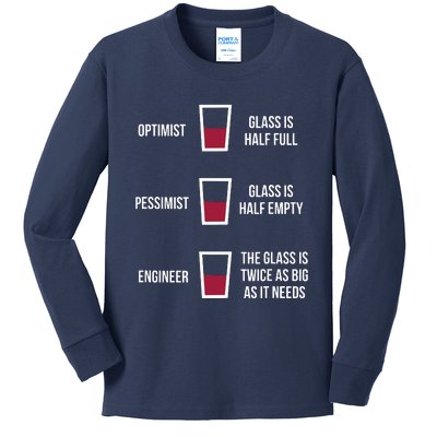 Engineer Glass Half Full Funny Engineering Joke Kids Long Sleeve Shirt