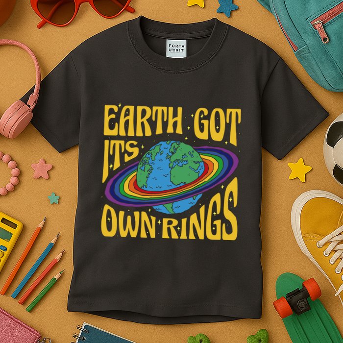 Earth Got It's Own Rings Pride Month Planet Kids T-Shirt