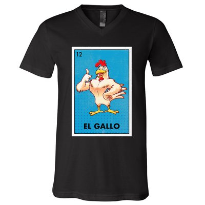 El Gallo Lottery Tradicional Vintage Rooster V-Neck T-Shirt