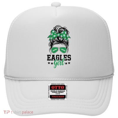 Eagles Girl Messy Bun High Crown Mesh Back Trucker Hat