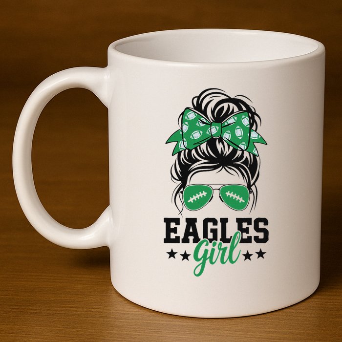 Eagles Girl Messy Bun 11oz C Handle Ceramic Mug