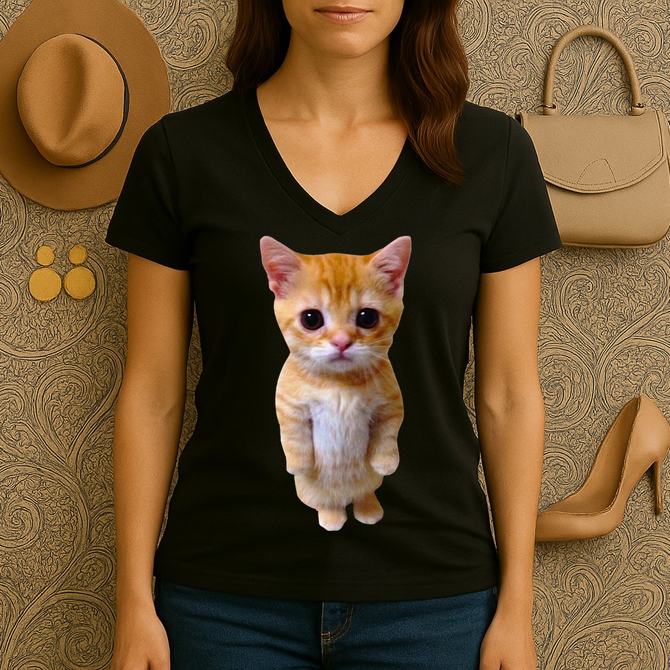 El Gato Meme Sad Crying Cat Munchkin Kitty Meme Trendy Women's V-Neck T-Shirt