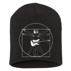 Electric Guitar Musician Gift Da Vinci Drawing Short Acrylic Beanie