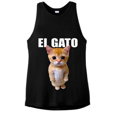 El Gato Meme Sad Crying Cat Munchkin Kitty Meme Trendy Ladies PosiCharge Tri-Blend Wicking Tank