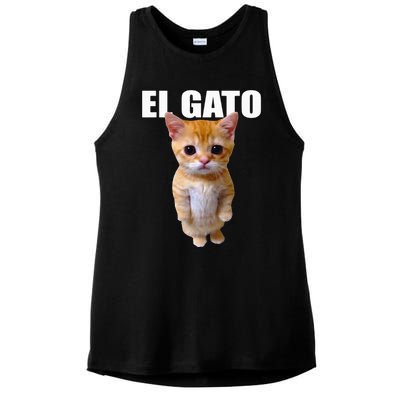 El Gato Meme Sad Crying Cat Munchkin Kitty Meme Trendy Ladies PosiCharge Tri-Blend Wicking Tank