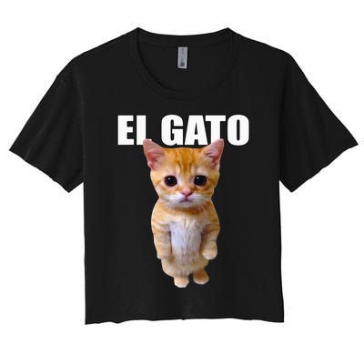 El Gato Meme Sad Crying Cat Munchkin Kitty Meme Trendy Women's Crop Top Tee