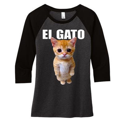 El Gato Meme Sad Crying Cat Munchkin Kitty Meme Trendy Women's Tri-Blend 3/4-Sleeve Raglan Shirt
