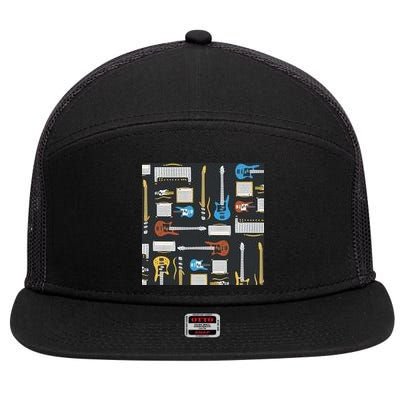 Electric Guitar Musical 7 Panel Mesh Trucker Snapback Hat