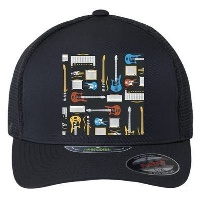 Electric Guitar Musical Flexfit Unipanel Trucker Cap